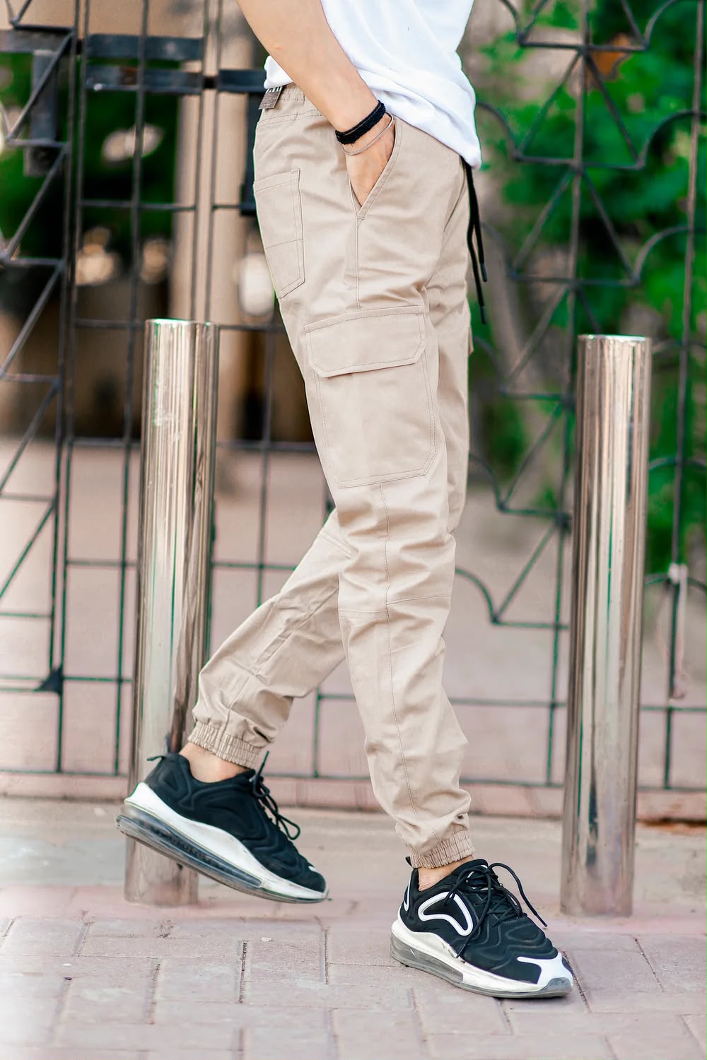 Men's 100 % Pure Cotton Cargo 6 Pockets Trouser-Stretchable( Skin Colour)