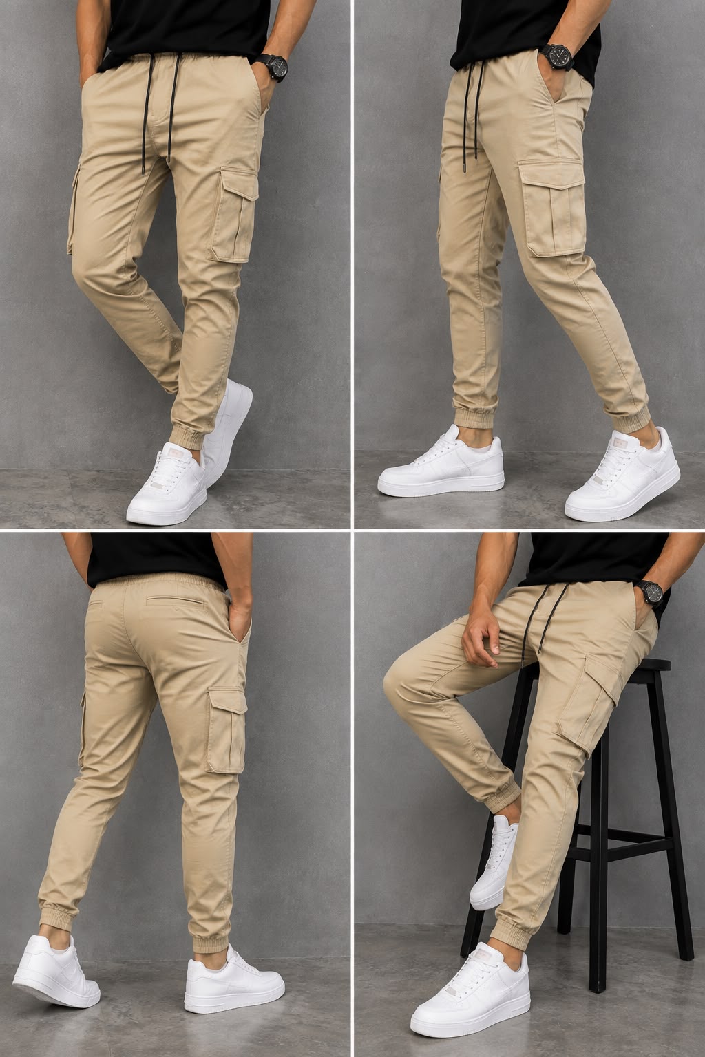 Men's 100 % Pure Cotton Cargo 6 Pockets Trouser-Stretchable